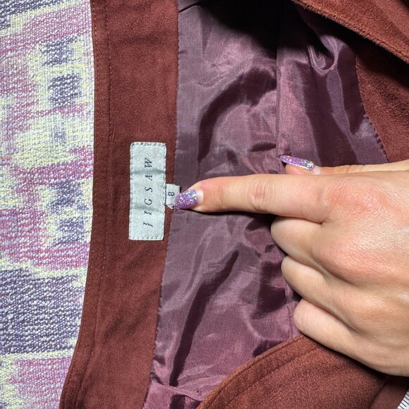 Vintage Leather Tiered Brown Flare Maxi Skirt Women's Size 8 - Picture 8 of 12